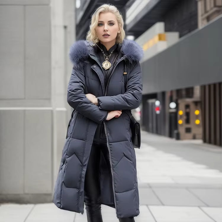 Women's Quilted Winter Coat with Hood Trim