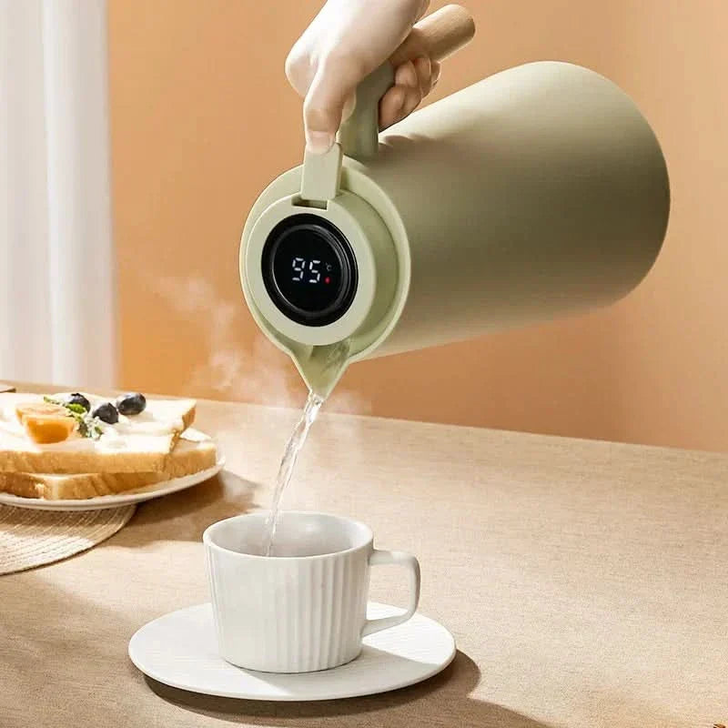 1-Quart Home Thermal Carafe with Smart Temp Display. Insulated jug for hot & cold coffee or tea.