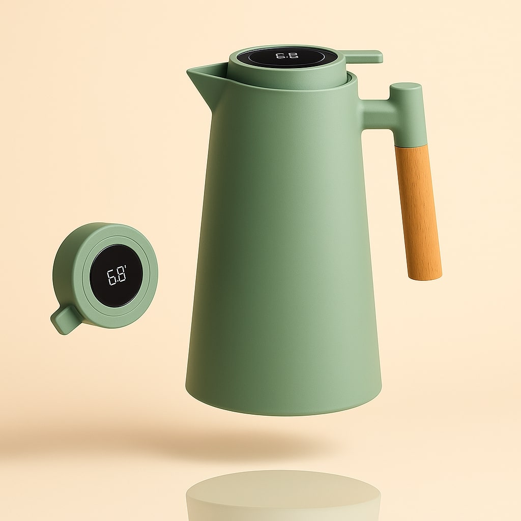 Beverage dispenser: 1-quart thermal carafe with smart temp display, perfect for hot or cold coffee & tea.