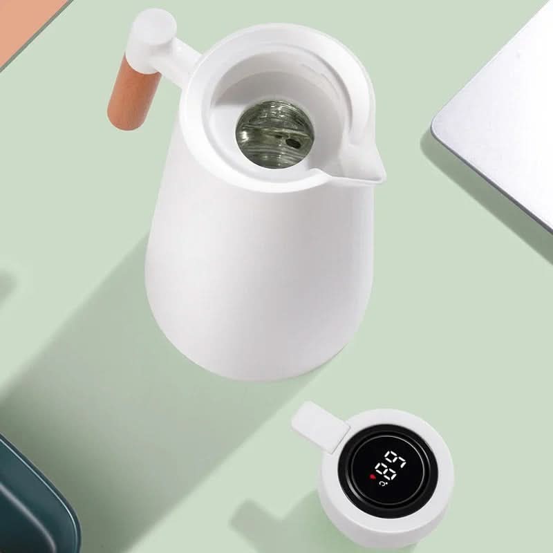 Vacuum insulated 1-quart thermal carafe. Smart temperature display for hot or cold beverages & tea.