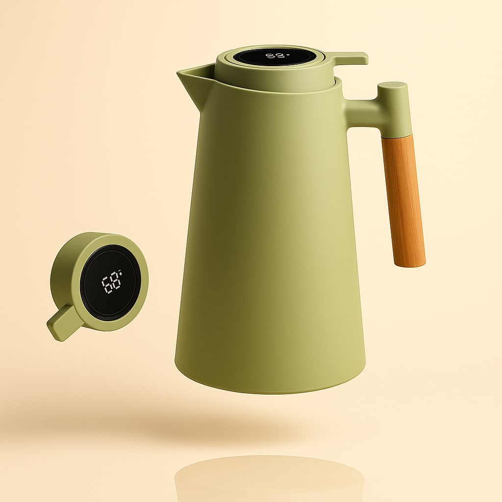 Smart temp display 1-quart thermal carafe. Insulated jug for hot coffee, tea & cold beverages at home.
