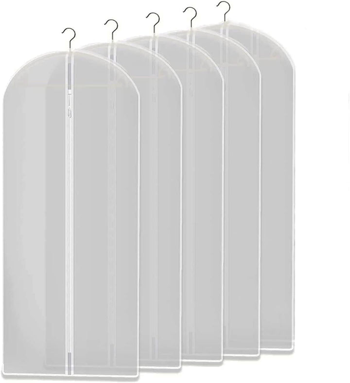 10 clear garment bags for clothes storage, dustproof apparel protection, and closet organization.