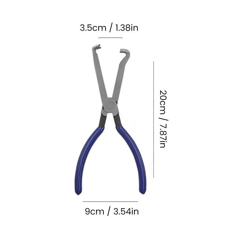 Detailed view of fuel line disconnect pliers features for precise automotive work.