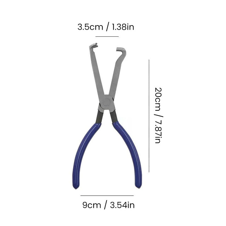 Detailed view of fuel line disconnect pliers features for precise automotive work.