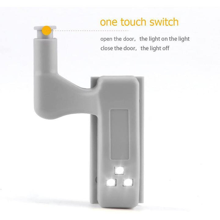 Multiple Smart Cabinet Hinge LED Sensor Lights illuminating various kitchen cabinets from within