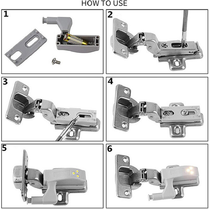 Smart Cabinet Hinge LED Sensor Light showing battery compartment and robust design for long use