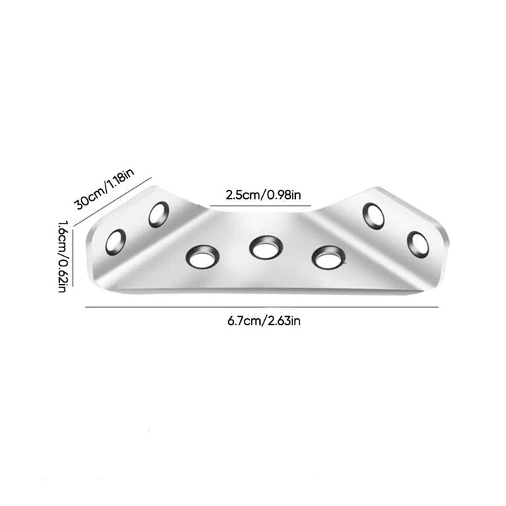 Stack of 10 stainless steel corner brackets, essential hardware for furniture stabilization