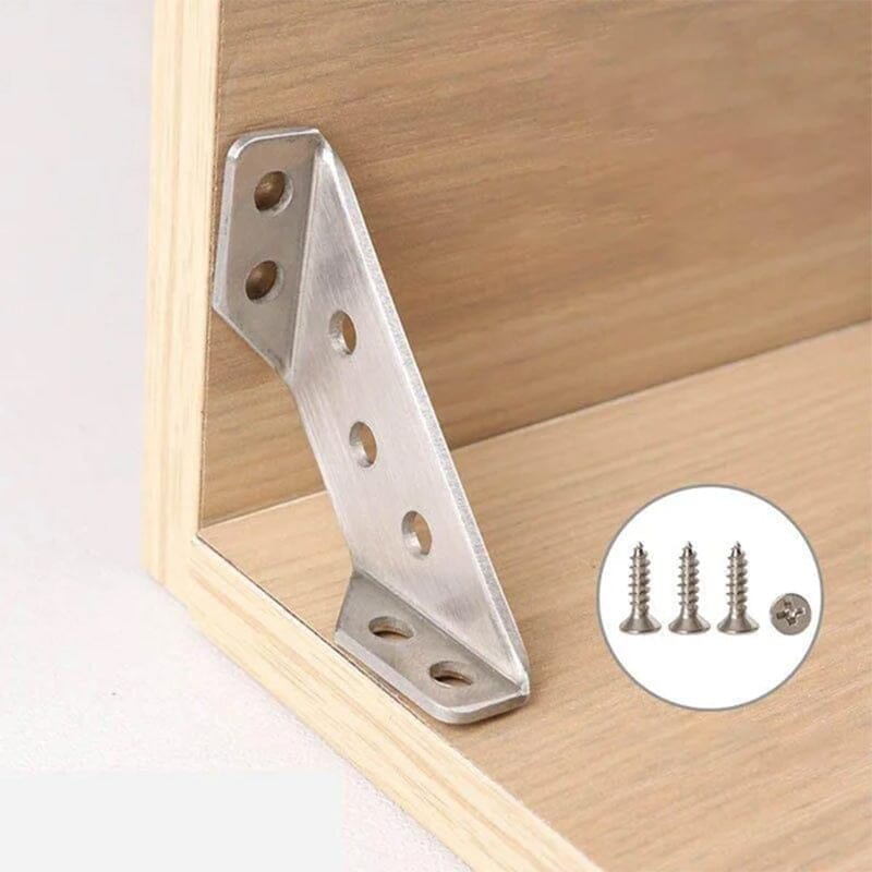 Universal L-shaped stainless steel corner bracket set for DIY furniture stabilization