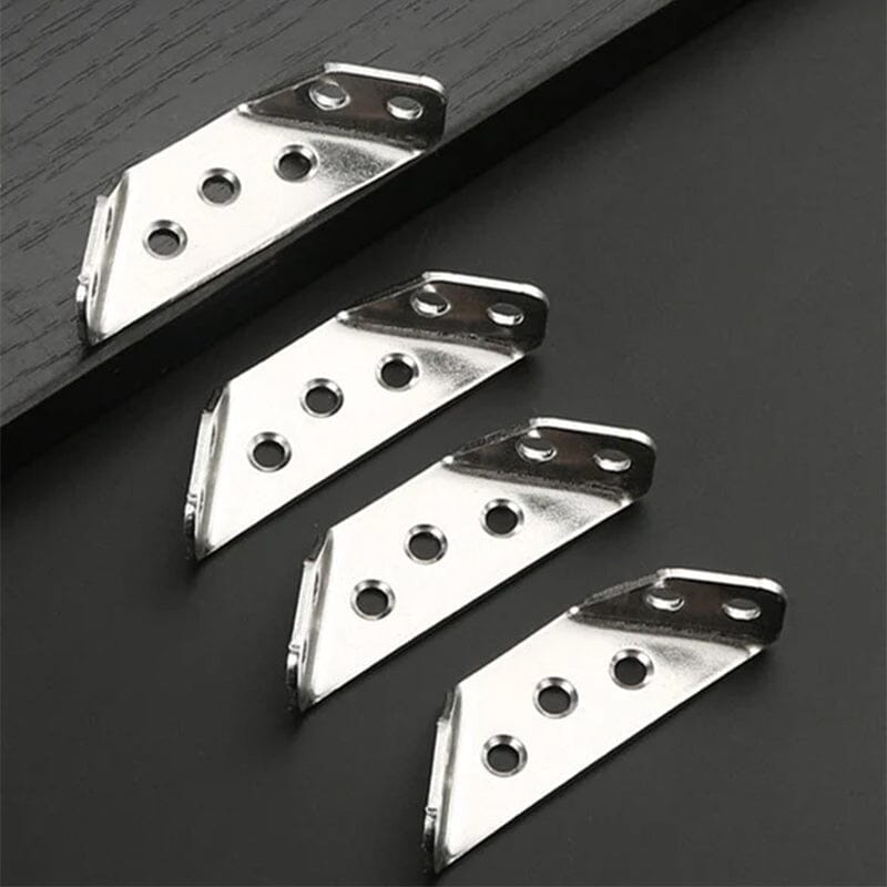 Detailed view of a stainless steel corner stabilizer, robust and rust-resistant hardware