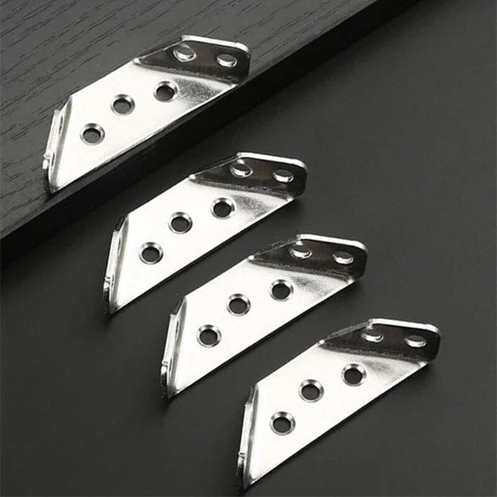 Detailed view of a stainless steel corner stabilizer, robust and rust-resistant hardware