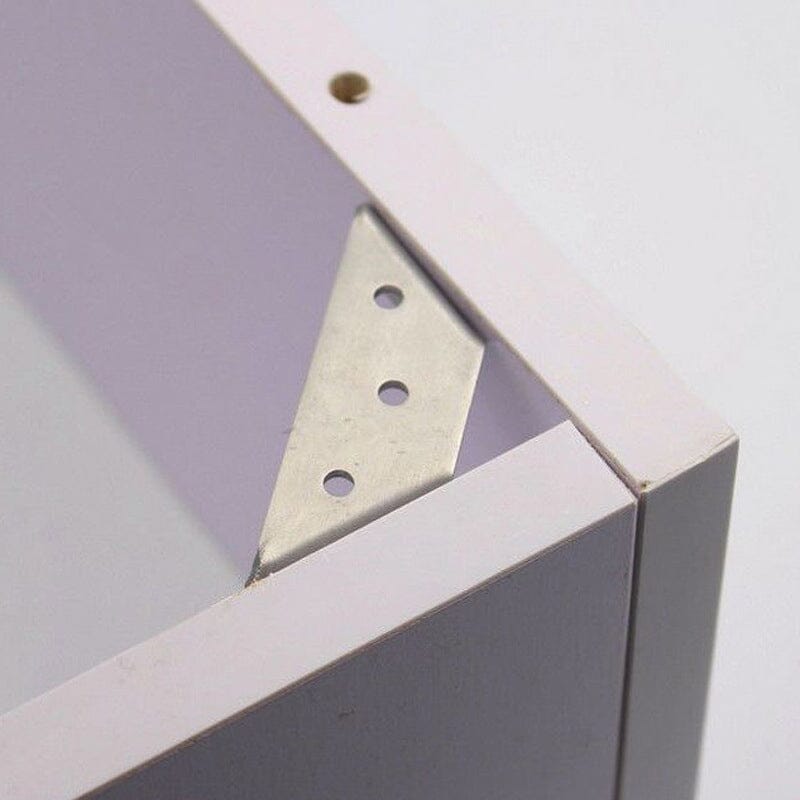 Stainless steel L-bracket for furniture reinforcement, part of a 10-piece hardware set