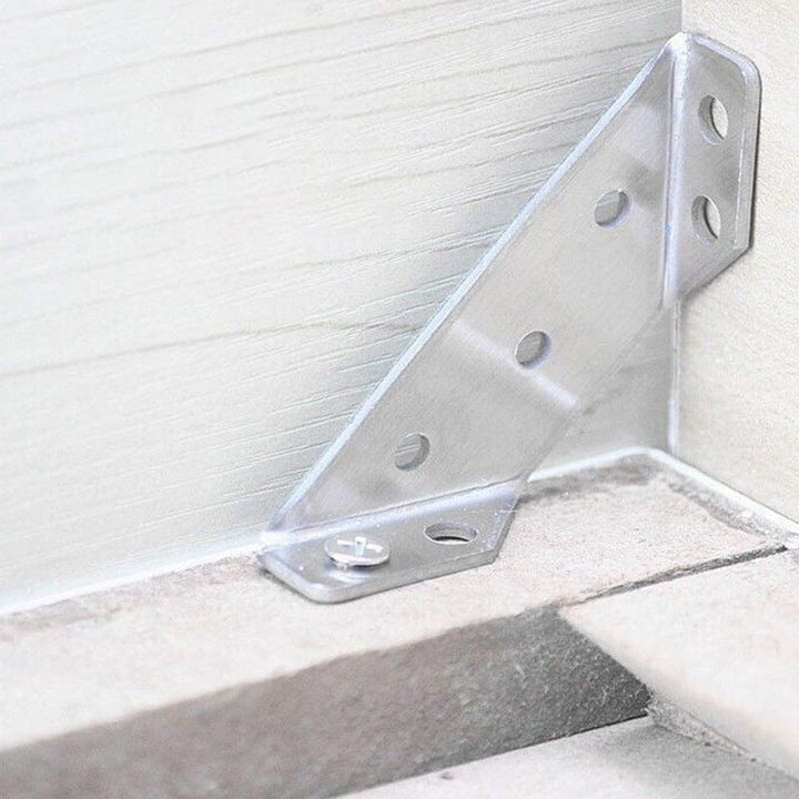 Arrangement of 10 stainless steel corner braces, perfect for various furniture repairs