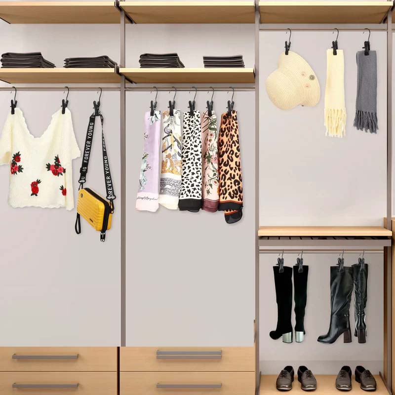 Space-saving hanger clips, a 10-pack storage solution for closets, dorms, and travel