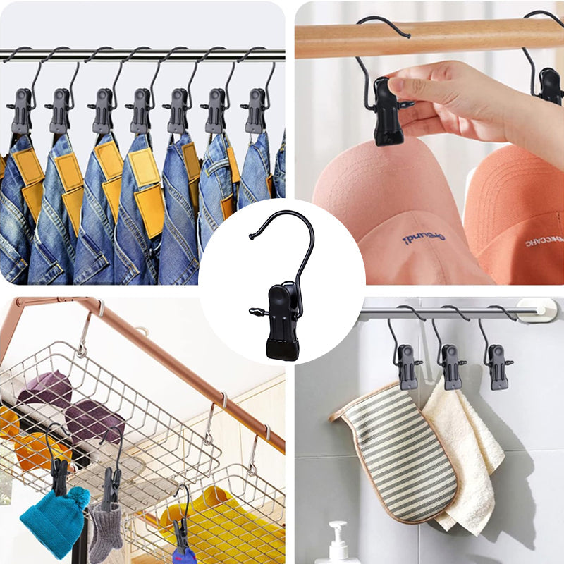 Several multi-purpose hanging clips from the 10-pack, demonstrating strong grip & durability