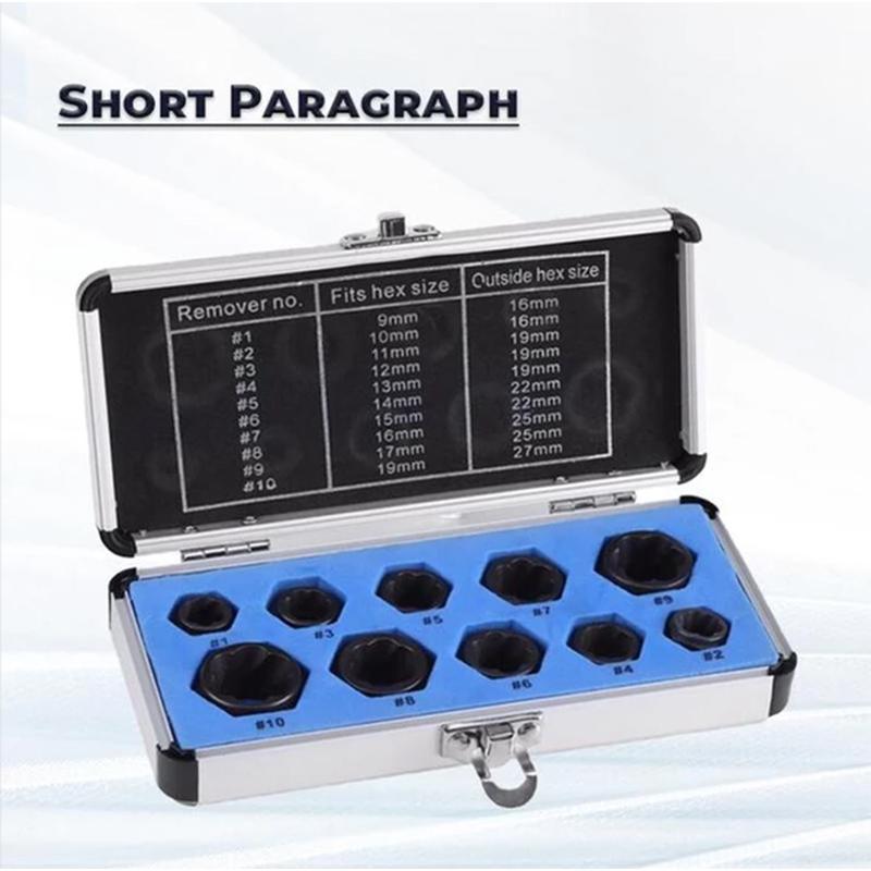 Versatile damaged fastener remover set, an indispensable addition to hand tools