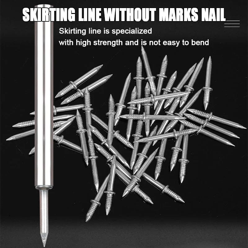 Pack of 100 seamless double-head skirting nails on a white background