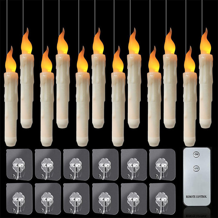 Floating LED taper candles glowing softly, creating a serene and magical decorative effect