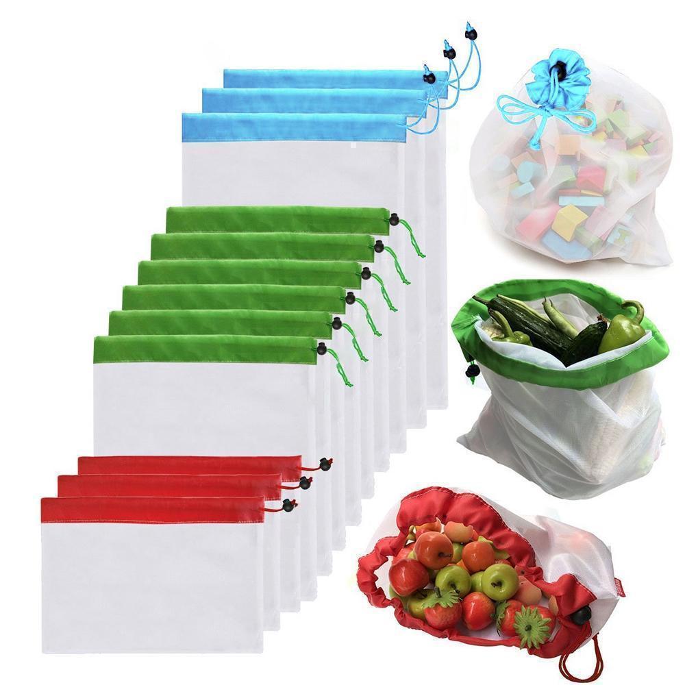 12 pack reusable breathable mesh produce storage bags for eco-friendly kitchen organization