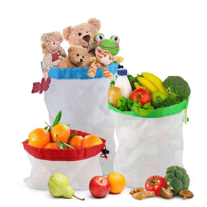 Variety of sizes in a 12 pack of reusable produce storage bags, perfect for all your groceries