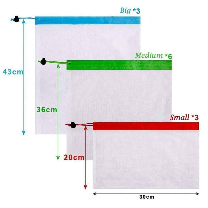 Handy reusable produce bags with drawstrings, great for breathable food storage and grocery shopping
