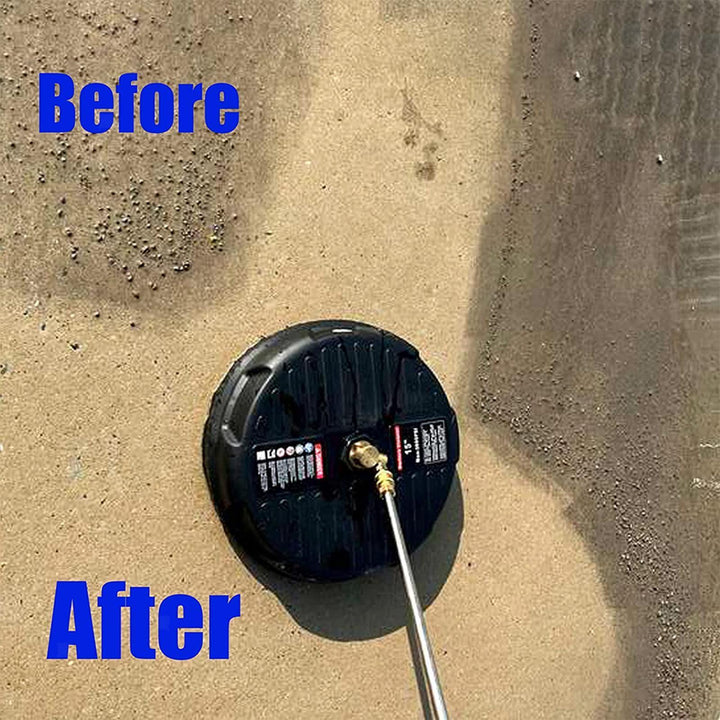 "15-inch surface cleaner for pressure washer, round design, dual rotating nozzles, blue and black with handle, outdoor cleani