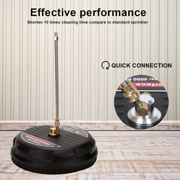 "15-inch surface cleaner for pressure washer, round design, dual rotating nozzles, blue and black with handle, outdoor cleani