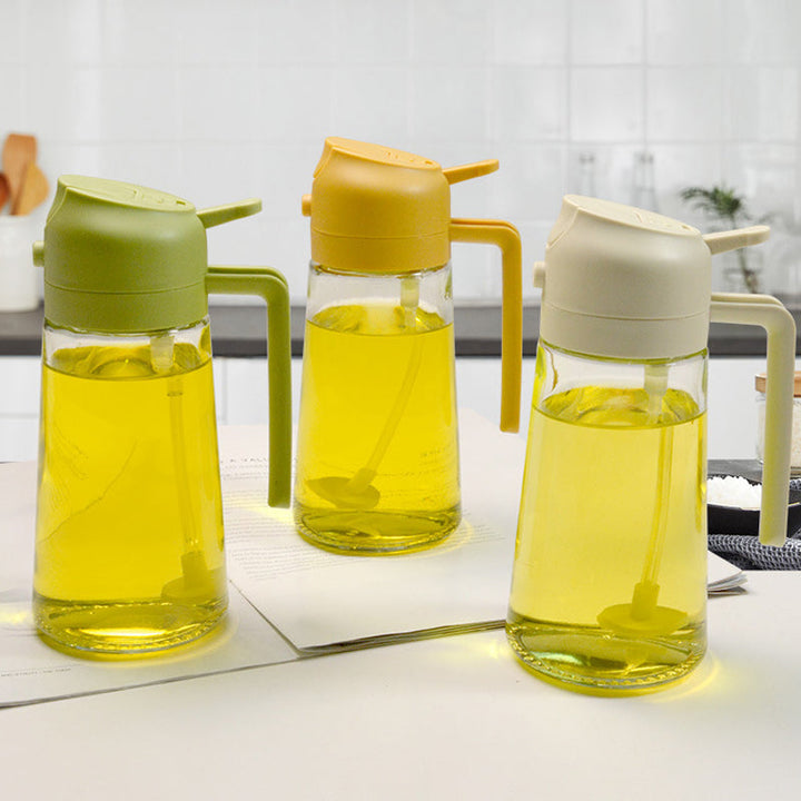 Ergonomic glass oil sprayer with adjustable nozzle, ideal for salads, grilling, and air frying