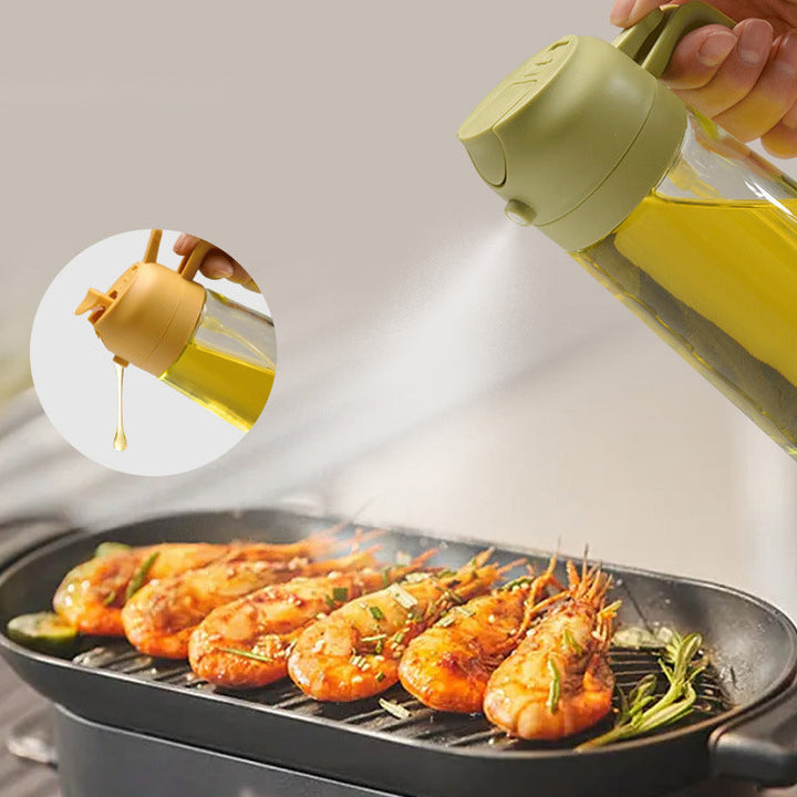 Versatile kitchen oil sprayer & dispenser, stainless steel accents, for precise oil application