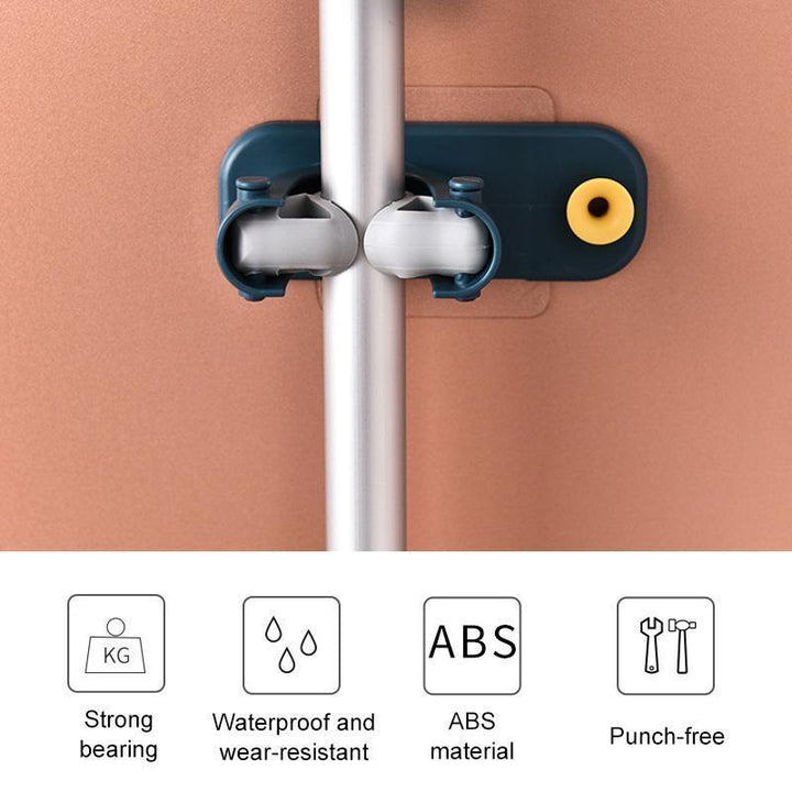 Multi-functional wall hanger for brooms, mops, and cleaning tools, easy to install with adhesive