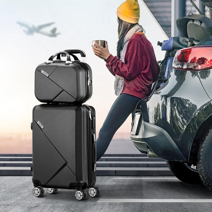 Matching 2-piece ABS hard shell luggage set, carry-on & check-in, with TSA lock for secure travel.