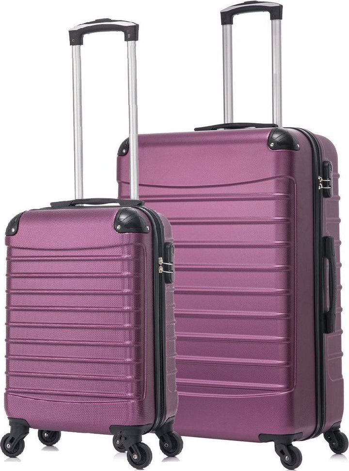 Complete 2-piece ABS hardshell travel luggage set, robust spinner suitcases for secure vacation trips.