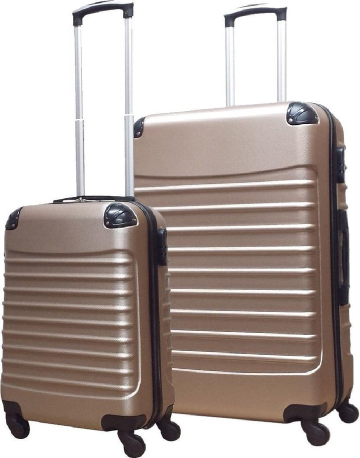 Modern 2-piece ABS hardshell spinner luggage set, ideal for carry-on and check-in travel needs.