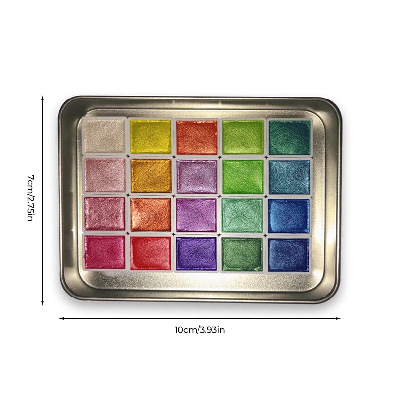 Compact and elegant 20-color metallic watercolor painting set, a must-have for all artist painting supplies.