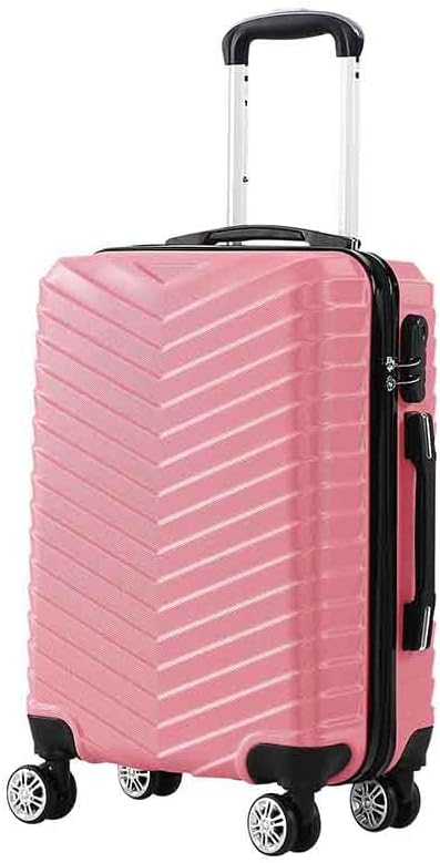 20-inch hard shell carry-on luggage with smooth spinner wheels & secure lock, ideal for weekend travel.