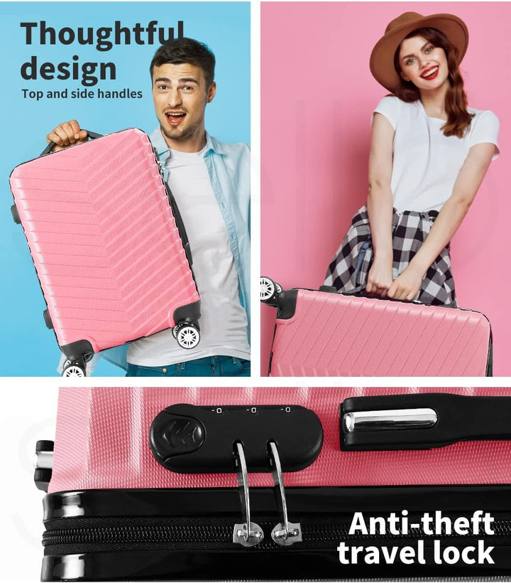 Compact 20-inch hard shell carry-on suitcase for weekend getaways, features spinner wheels & lock.