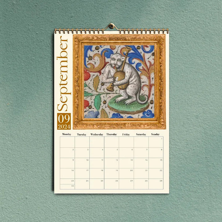 Cat gift alert: 2024 wall calendar featuring creative medieval cat artwork, suitable for all.