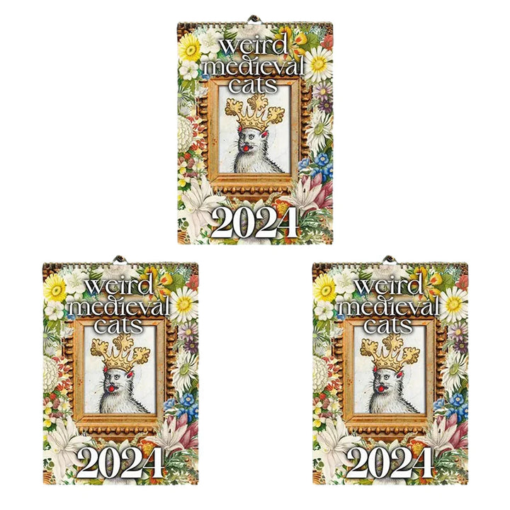 2024 wall calendar, 'Medieval Cat Art' theme, adds a touch of humor to any space.