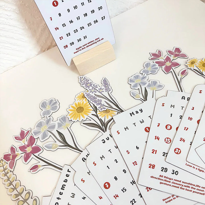 Detailed view of 2025 Bloomy Flowers desk calendar pages with ample writing space