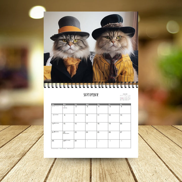 Stylish 2025 wall calendar for cat lovers, featuring a glamorous fuchsia feline design