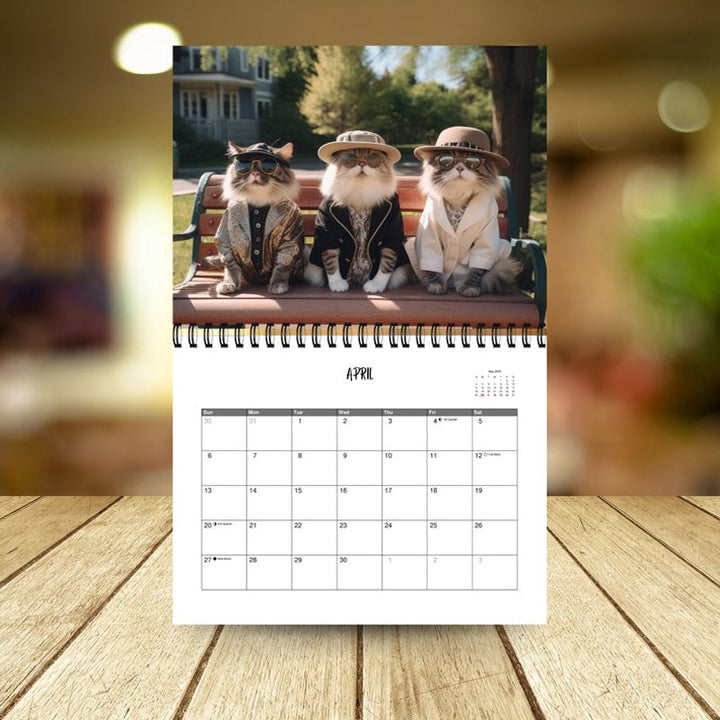 Fashion Cat Lover 2025 Calendar, spiral-bound, high-quality print of stylish cats