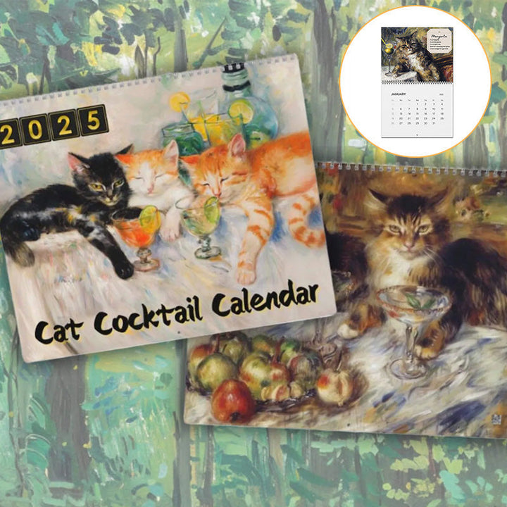 Boxed 2025 Feline Cocktail Wall Calendar, an ideal unique gift for 2025 planning & cat-themed wall decor