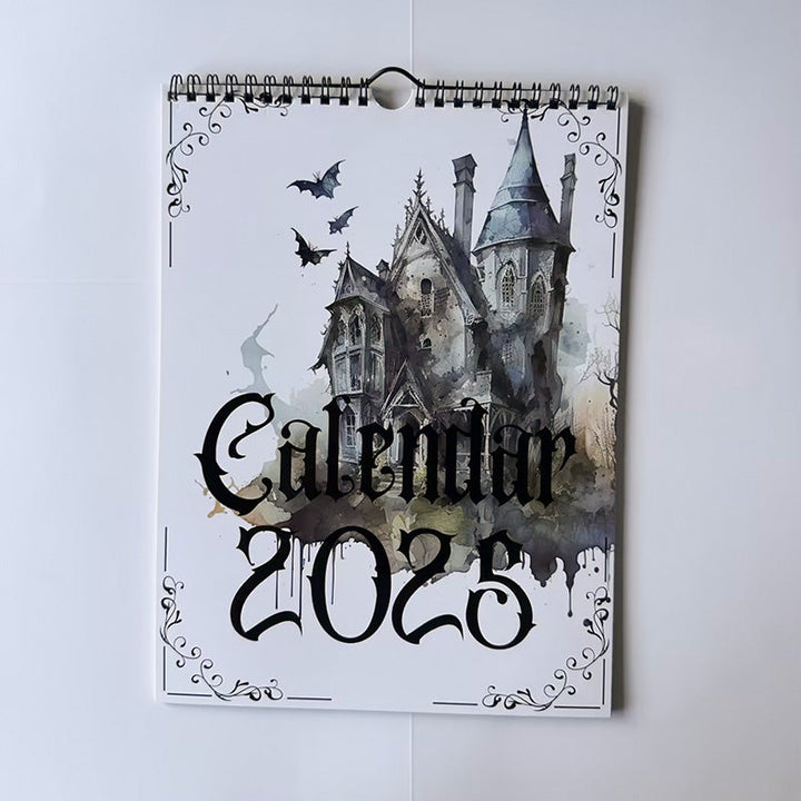 Vintage-style illustration from the 2025 Gothic Castle Calendar, perfect for gothic decor lovers.