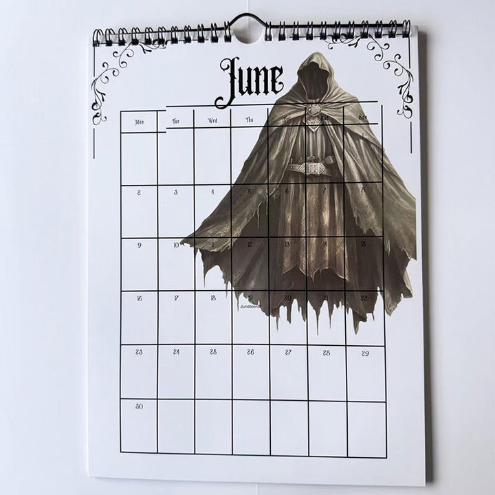 Empty wall space, with a virtual rendering of the 2025 Gothic Castle Calendar hanging.