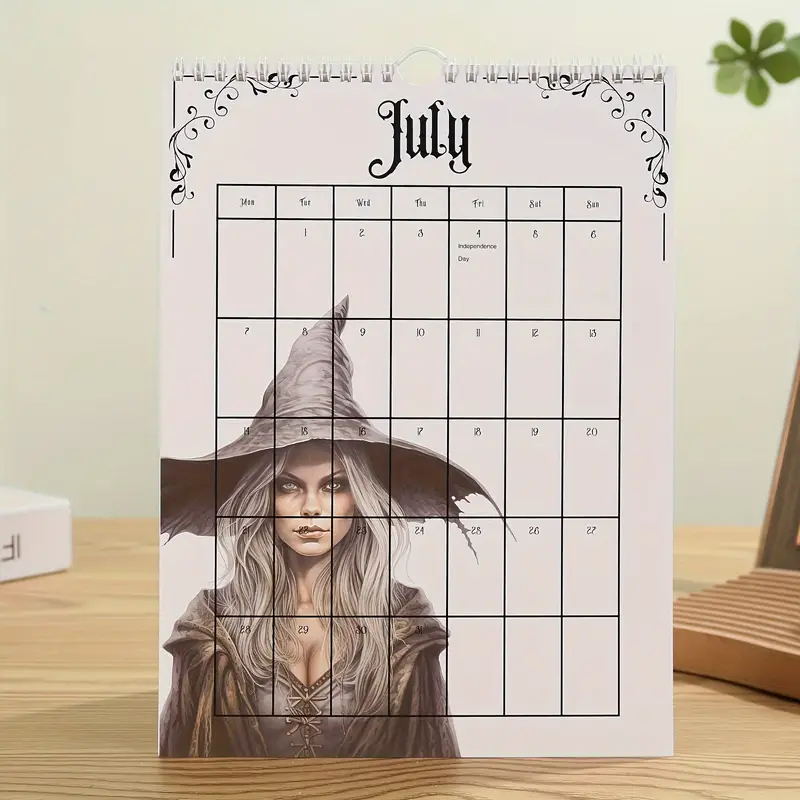 Close-up of a 2025 Gothic Castle Calendar page, highlighting intricate artwork and date grid.