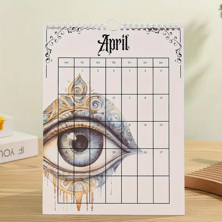 Detailed shot of the spiral binding on the 2025 Gothic Castle Wall Calendar.