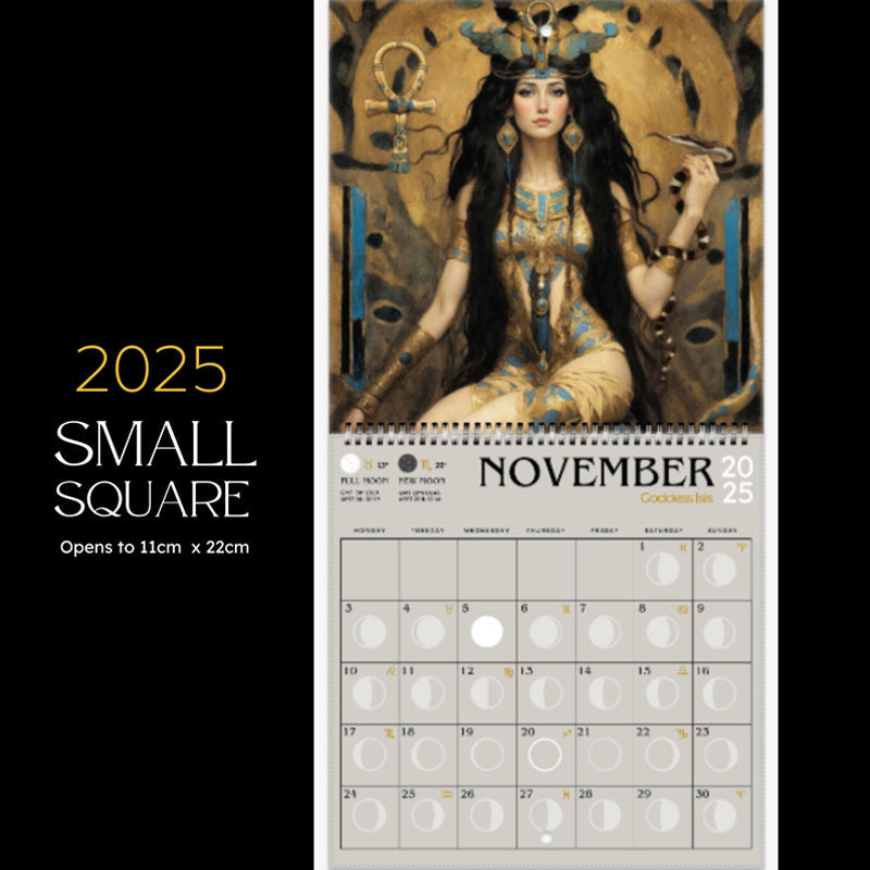 Unisex 2025 Moon Phase Calendar featuring an ethereal Art Nouveau goddess