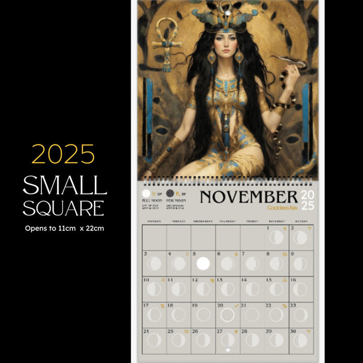 Unisex 2025 Moon Phase Calendar featuring an ethereal Art Nouveau goddess