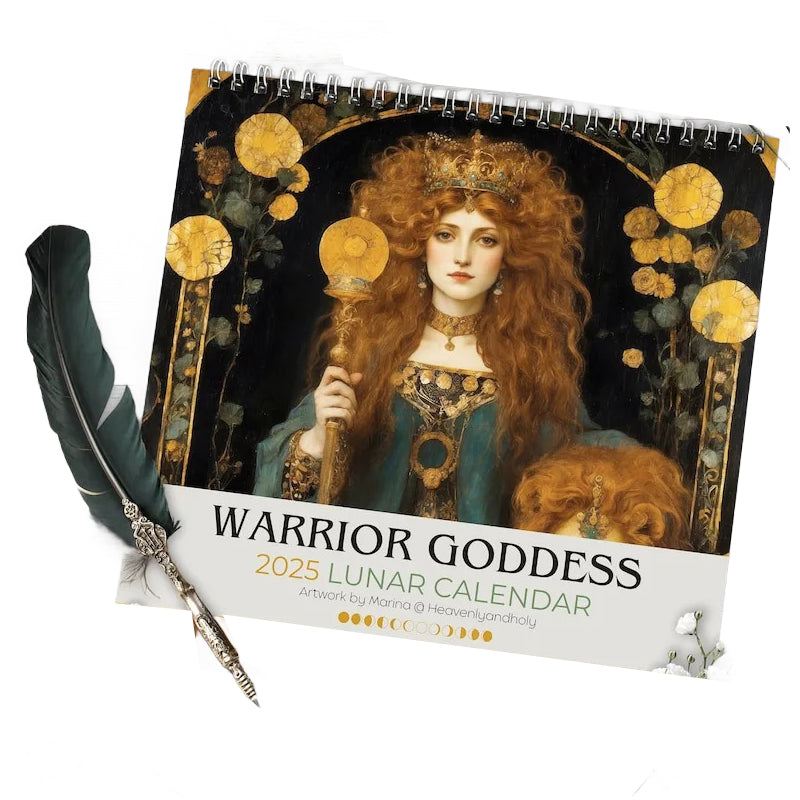 Gift-ready 2025 Moon Phase Calendar showcasing a celestial Art Nouveau goddess