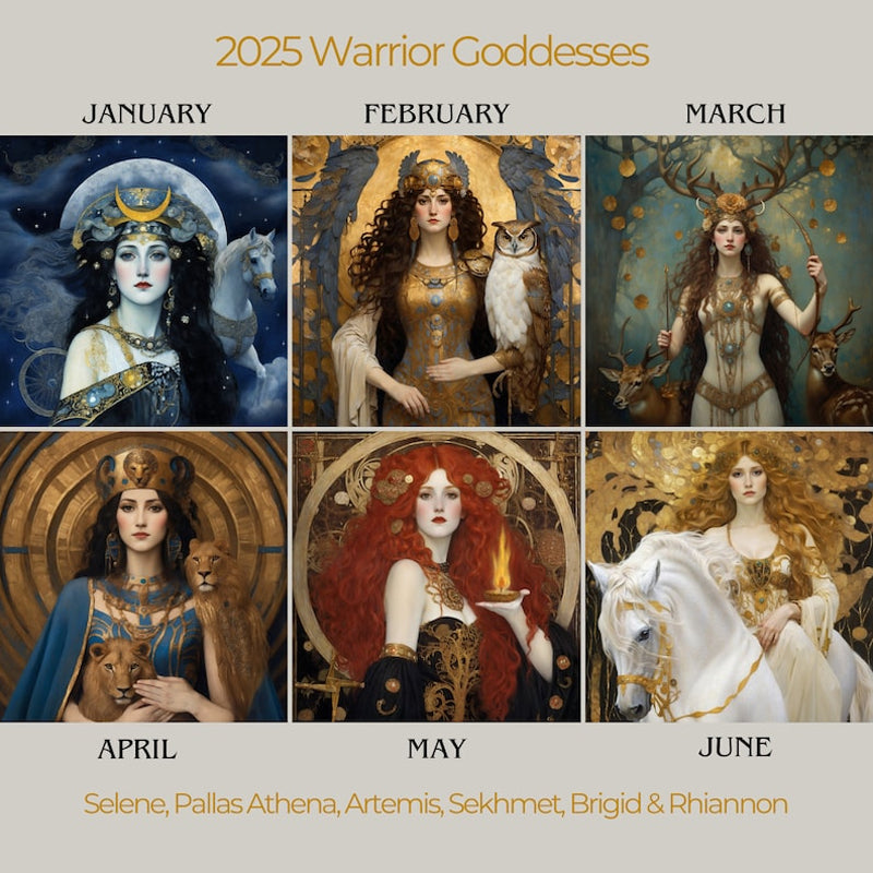 Eco-friendly 2025 Moon Phase Calendar featuring a mystical goddess art print