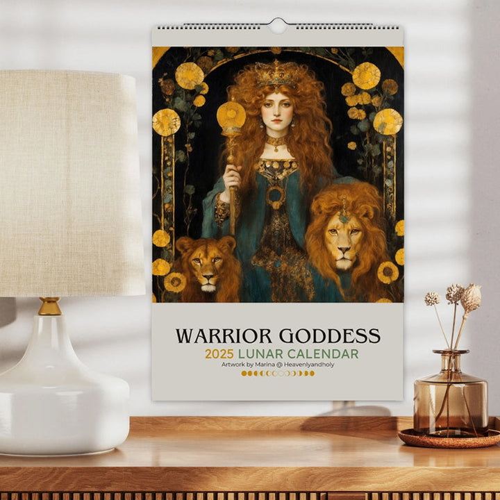 Moonphase 2025 calendar, a unique spiritual gift with celestial Art Nouveau goddess